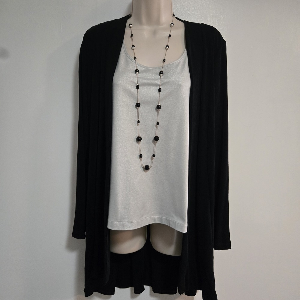 Chico's Travelers Size 1 (M) Inky Black Long Sleeve Stretch Knit Cardigan Jacket